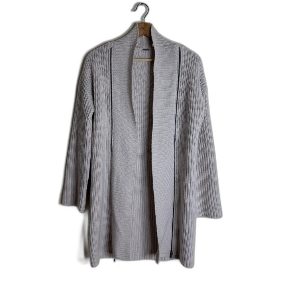 Elie Tahari Sweater Womens Small Gray Open Front Cardigan Wool Cashmere Ribbed